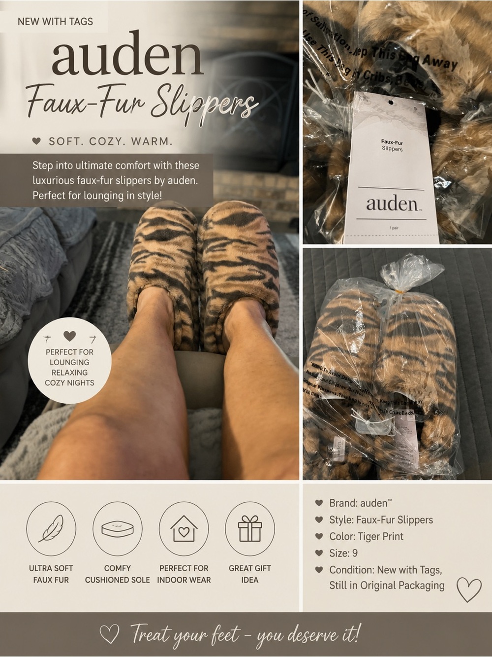 Auden Faux-Fur Slippers – New in Original Packaging 🐅